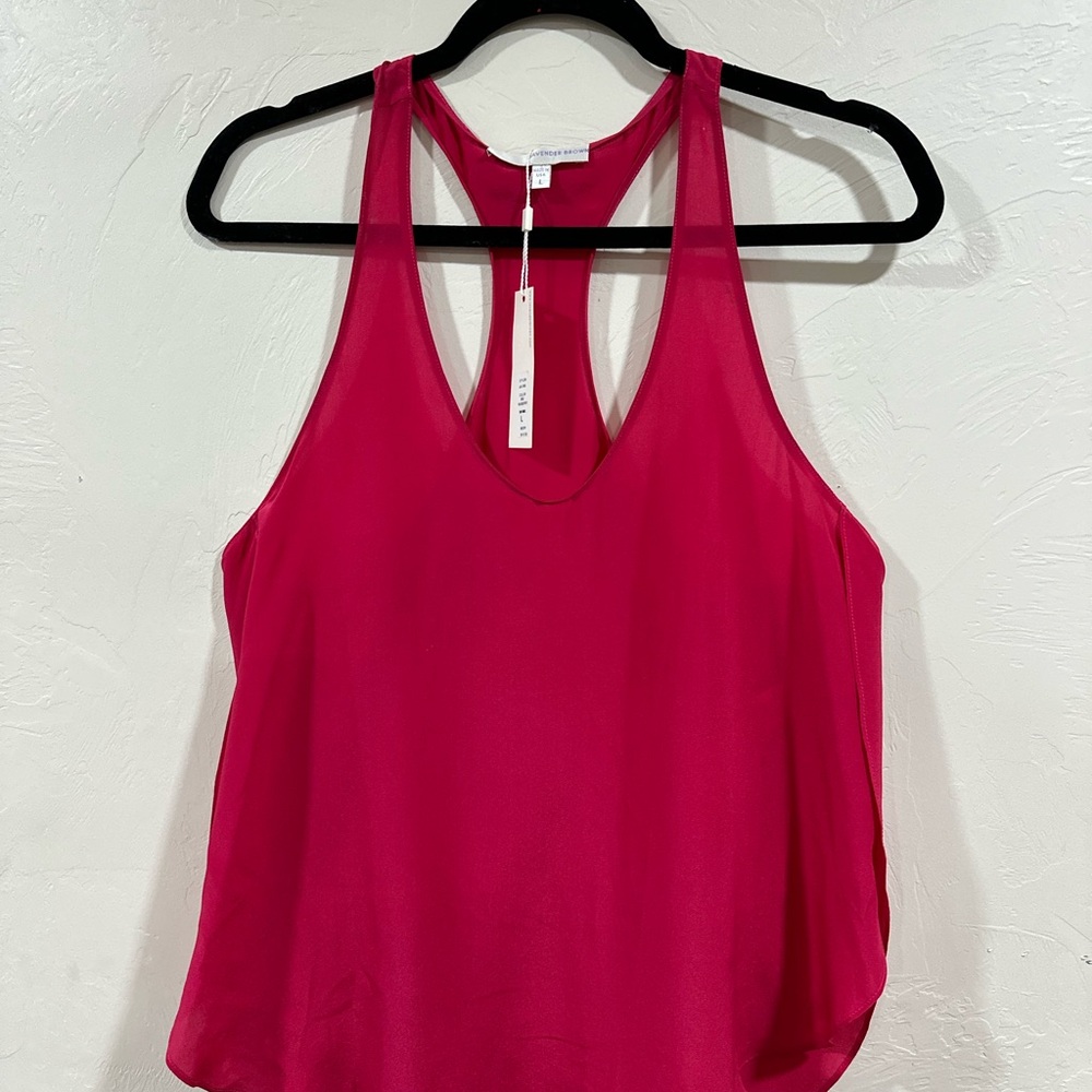 Lavender brown. Silk, Vibrant Pink Sleeveless Top